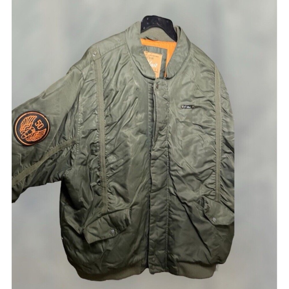 G Unit Mens XL Green Orange Flyers Pockets Full Zip Bomber Jacket Heavyweight